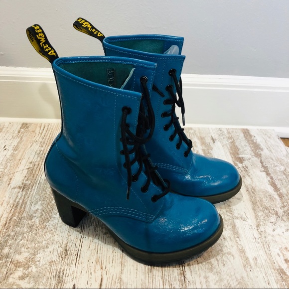 Dr. Martens Darcie 8 Eye Heeled Boots Teal Blue - Picture 4 of 8